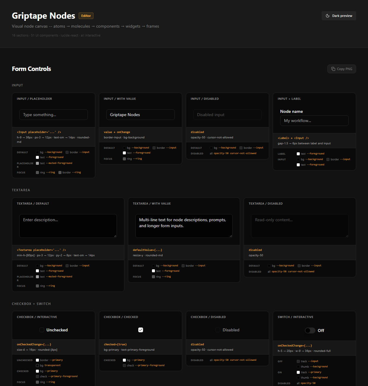 UI library page showing Input and Select side by side