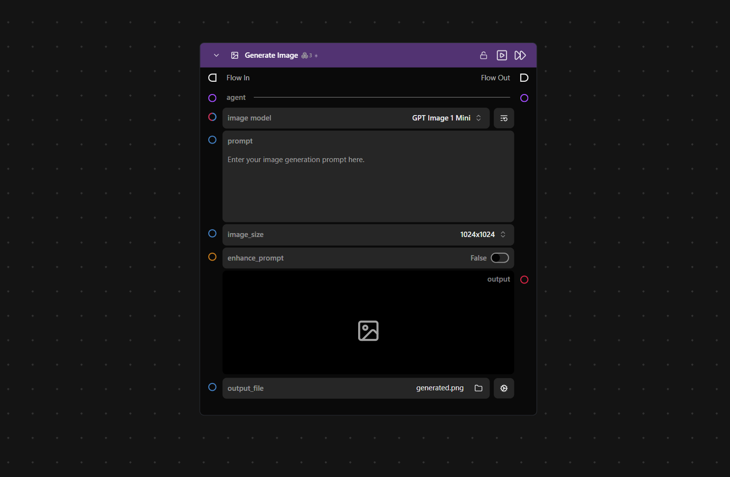 A Generate Image node card built from shared components